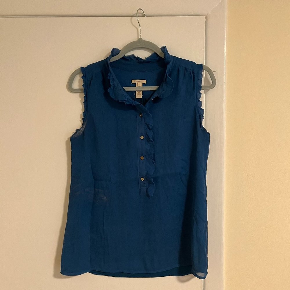 J. Crew Silk Blue Ruffle Blouse